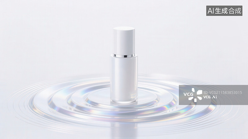 【AI数字艺术】镭射效果旋转环绕流体在下方旋转环绕中间放置一款护肤品图片素材