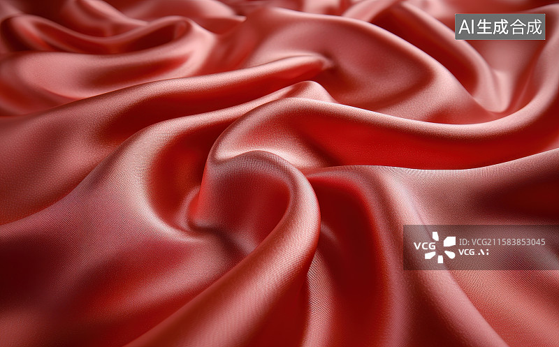 【AI数字艺术】红色丝绸，光滑流动性层次感纹理背景图片素材