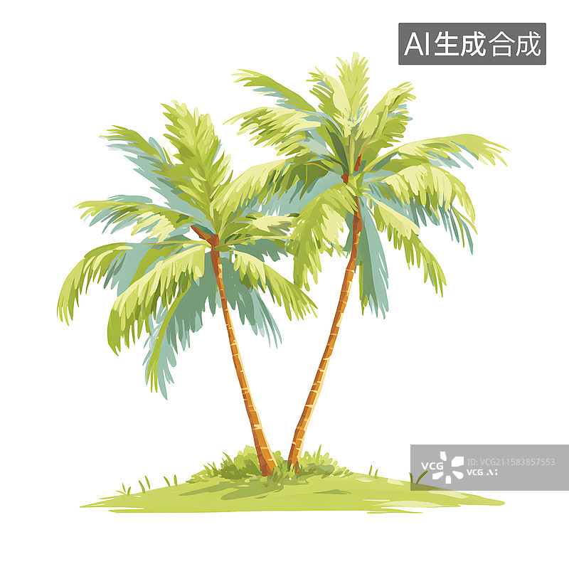 【AI数字艺术】AIGC：热带植物椰子树棕榈树素材元素图片素材