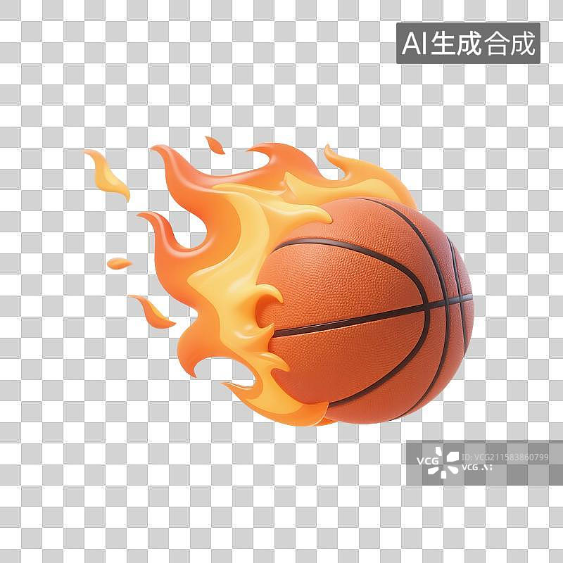 【AI数字艺术】3D渲染，篮球，篮球带着火焰，体育，比赛，免抠元素图片素材