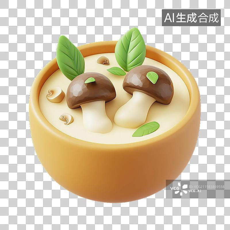 【AI数字艺术】奶油蘑菇汤三维美食元素图片素材