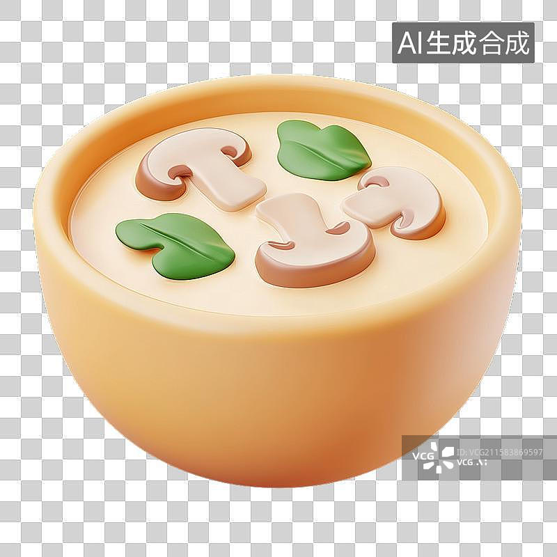 【AI数字艺术】奶油蘑菇汤三维美食元素图片素材