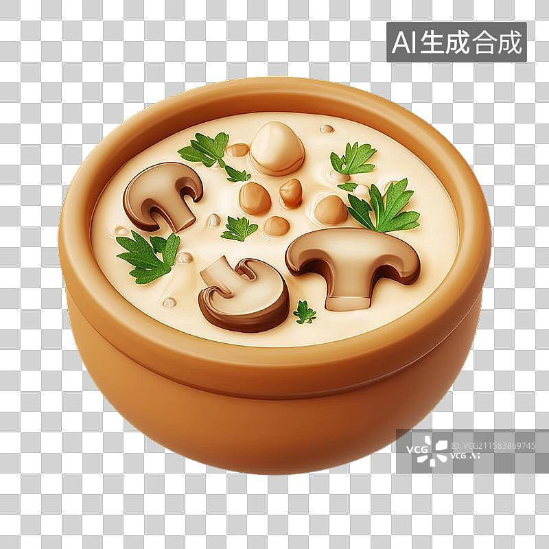 【AI数字艺术】奶油蘑菇汤三维美食元素图片素材