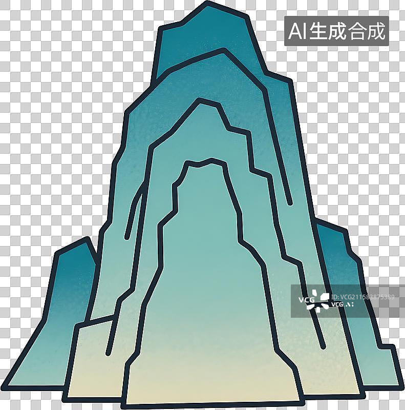 【AI数字艺术】扁平风格国潮风山石插画素材图片素材