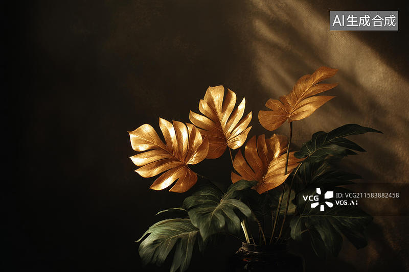【AI数字艺术】金叶植物艺术摆设图片素材