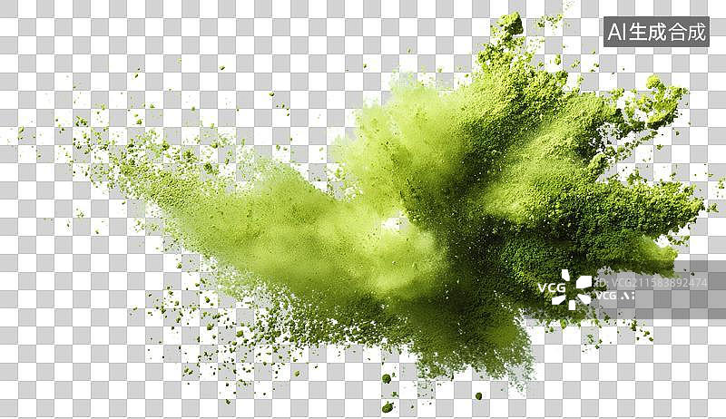 【AI数字艺术】绿色粉末爆炸效果白色背景图片素材