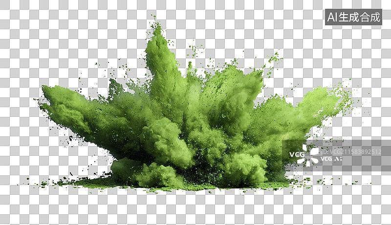 【AI数字艺术】绿色粉末爆炸效果白色背景图片素材