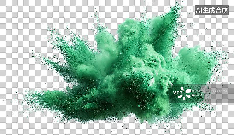 【AI数字艺术】绿色粉末爆炸效果白色背景图片素材