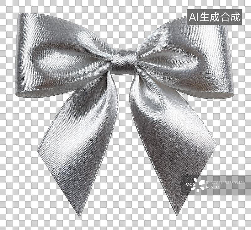 【AI数字艺术】银色光泽缎带蝴蝶结装饰图片素材