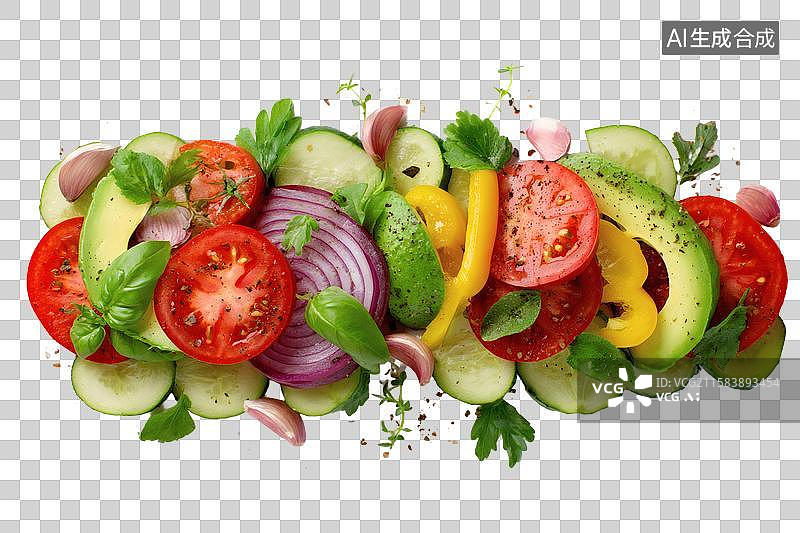 【AI数字艺术】新鲜多样蔬菜搭配香草与香料图片素材