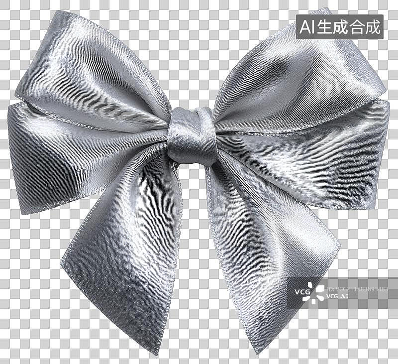 【AI数字艺术】银色光泽缎带蝴蝶结装饰图片素材
