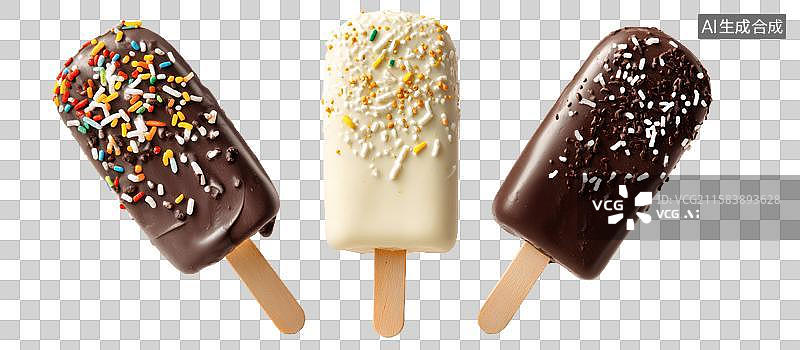 【AI数字艺术】巧克力涂层冰棒的美味特写图片素材