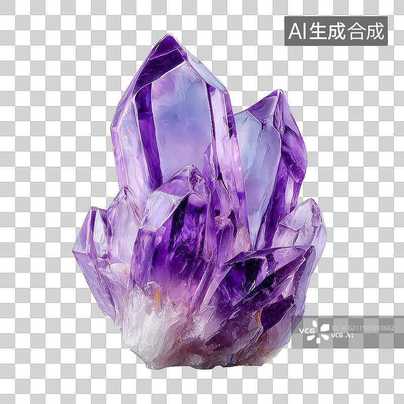 【AI数字艺术】紫水晶晶簇特写：自然形成的紫色矿物晶体图片素材