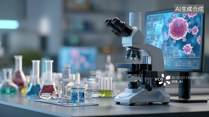 【AI数字艺术】生物科学，医疗制药，实验室，科研，实验室显微镜下的特写镜头图片素材