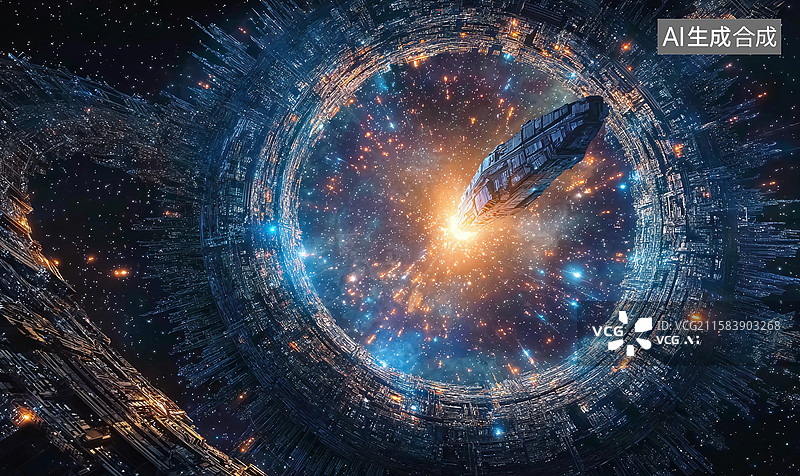 【AI数字艺术】科幻宇宙场景：飞船穿越爆炸星云与废墟太空站，呈现星际冒险战斗画面图片素材