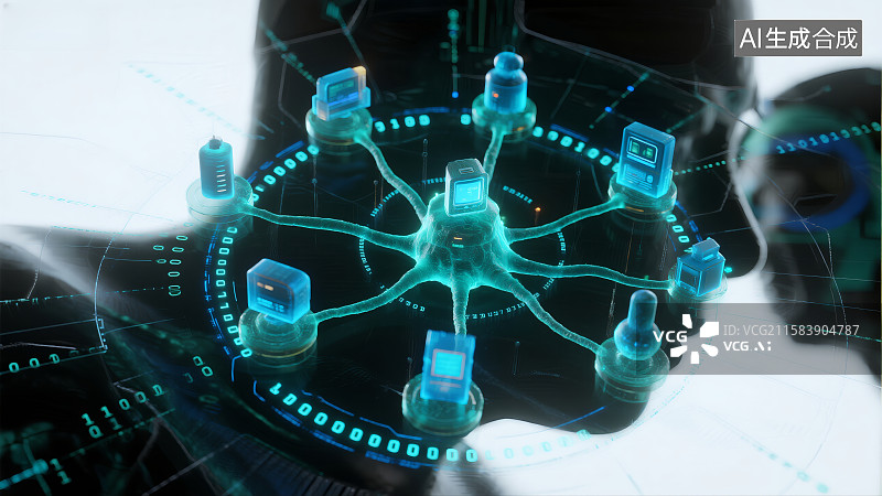 【AI数字艺术】虚拟神经网络投影展示图片素材
