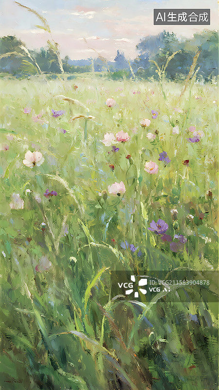 【AI数字艺术】法式浪漫肌理油画狗尾草花园图片素材