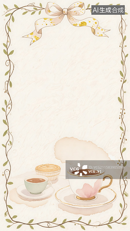 【AI数字艺术】茶和饼干水彩插画图片素材