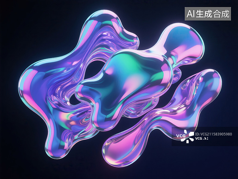 【AI数字艺术】彩色液体金属物体图片素材