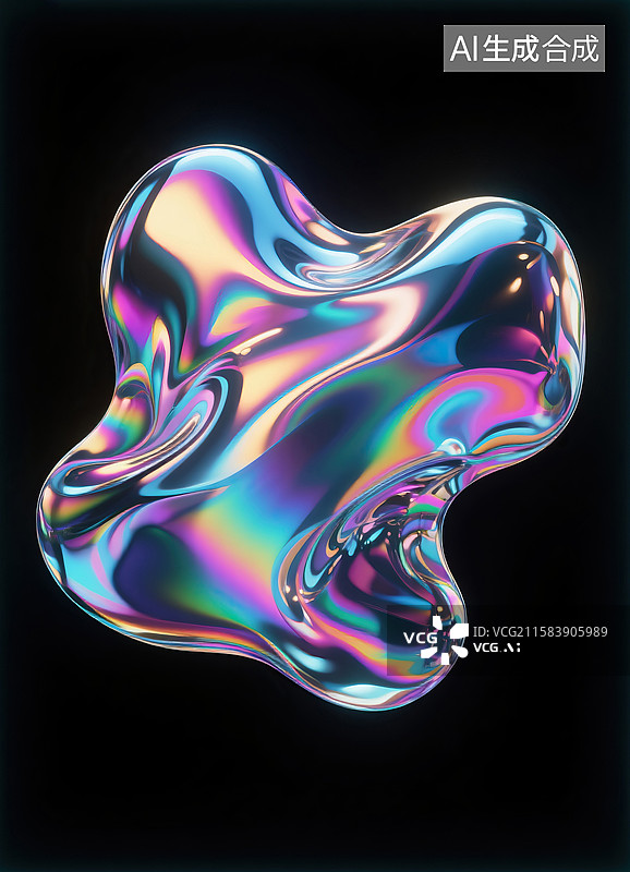 【AI数字艺术】彩色液体金属物体图片素材
