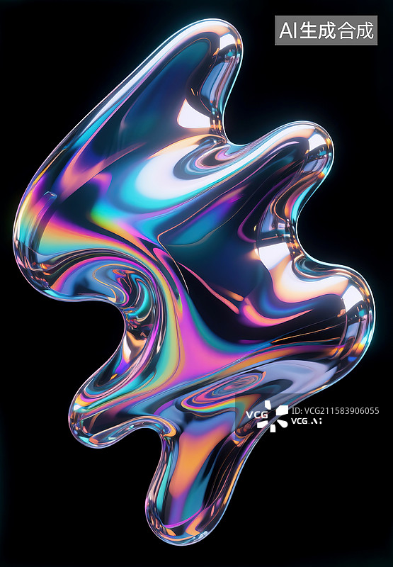 【AI数字艺术】彩色液体金属物体图片素材