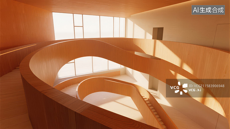 【AI数字艺术】木质螺旋楼梯的室内设计图片素材