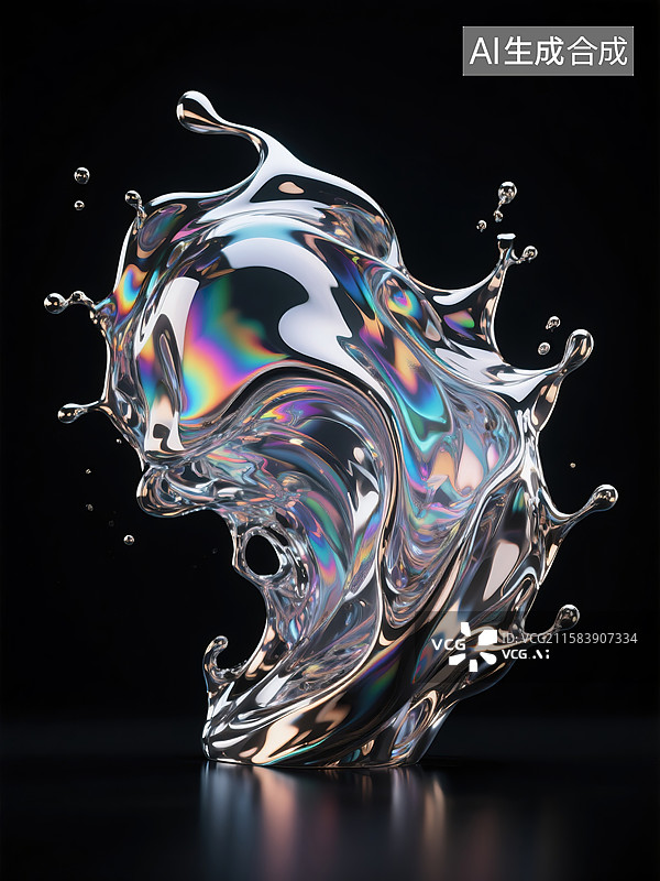 【AI数字艺术】抽象液体金属水花图片素材