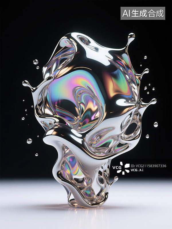 【AI数字艺术】抽象液体金属水花图片素材
