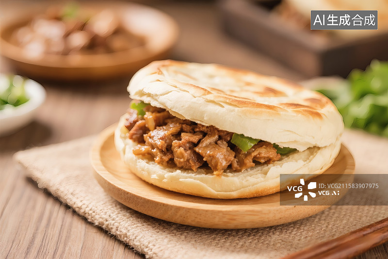 【AI数字艺术】陕西特色，美味的肉夹馍图片素材