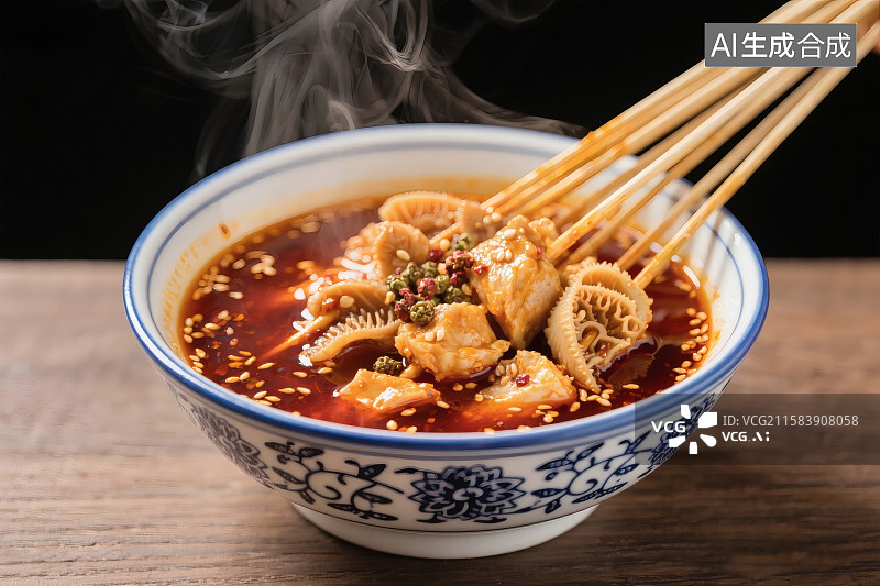 【AI数字艺术】碗中的红油，成都美食钵钵鸡图片素材
