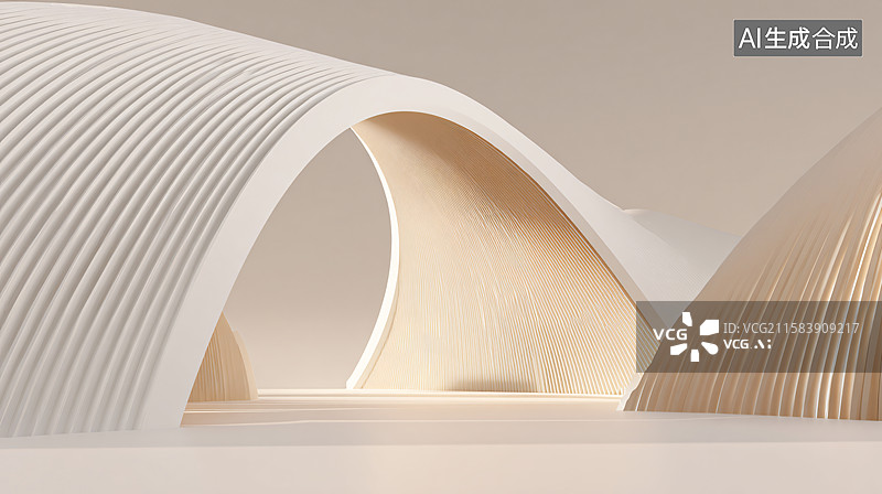 【AI数字艺术】浅棕木质拱形建筑图片素材