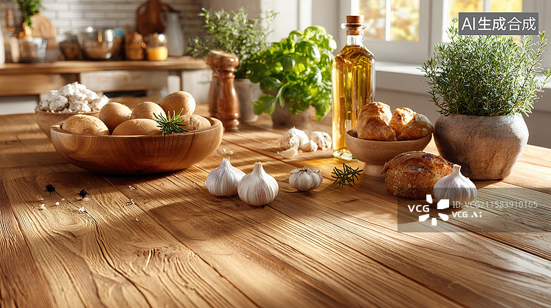 【AI数字艺术】餐桌上的食物与光影图片素材