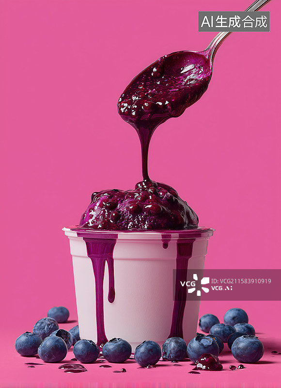 【AI数字艺术】蓝莓冰淇淋果酱图片素材