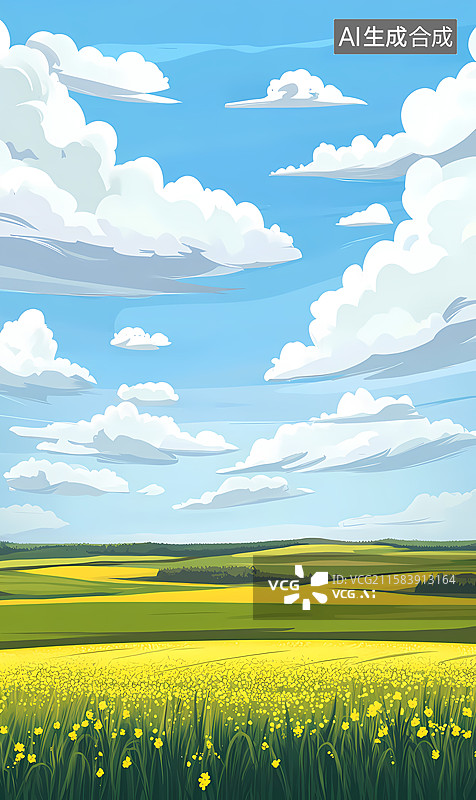 【AI数字艺术】田园草地插画图片素材