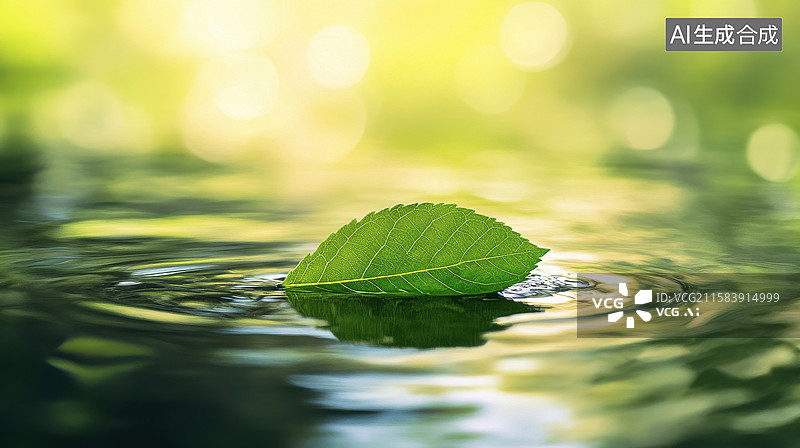 【AI数字艺术】自然户外水面上的绿色叶子图片素材