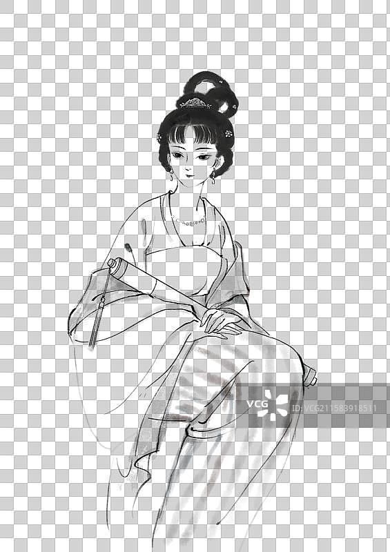 上官婉儿唐朝女性坐着拿卷轴仕女图水墨画国风唯美插画图片素材