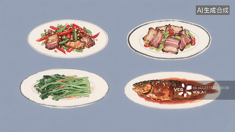 【AI数字艺术】水墨画美食背景图片素材