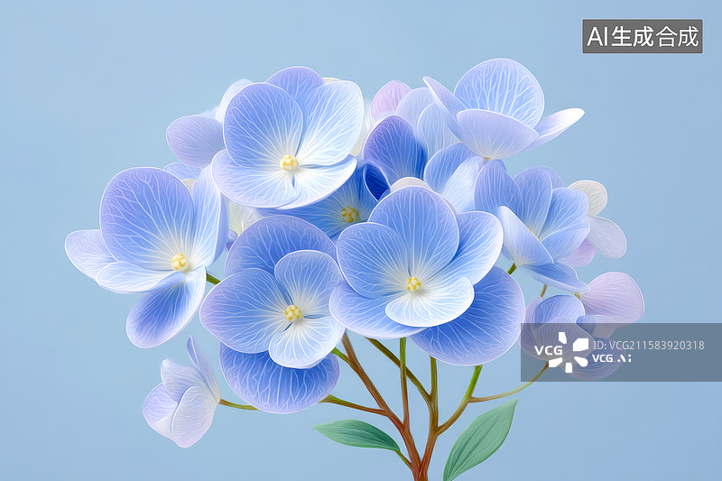 【AI数字艺术】蓝色绣球花枝图片素材