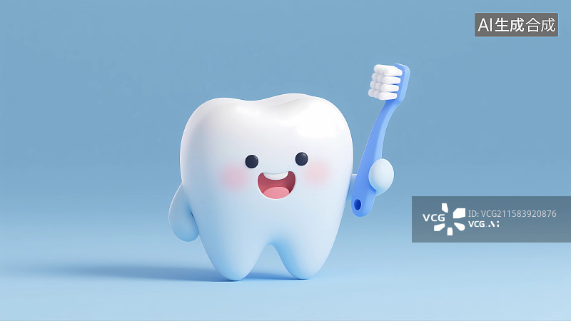 【AI数字艺术】拿着牙刷的拟人化的牙齿图片素材