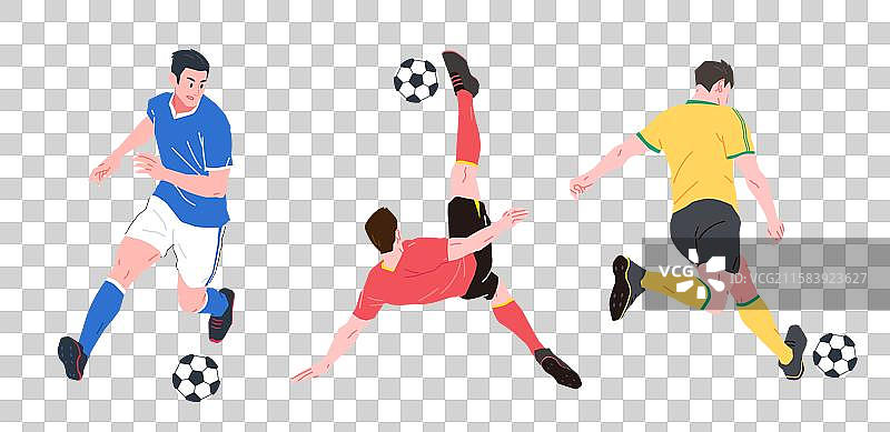 免抠足球体育运动人物苏超点球倒挂金钩矢量平面插画图片素材