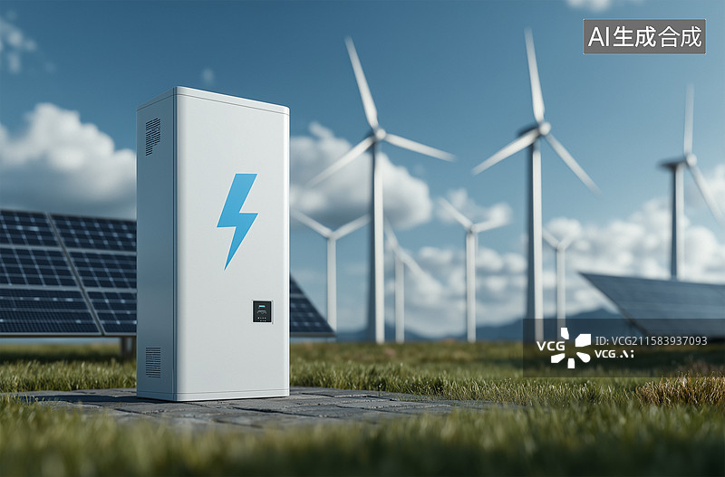 【AI数字艺术】新能源风力发电储能电场图片素材