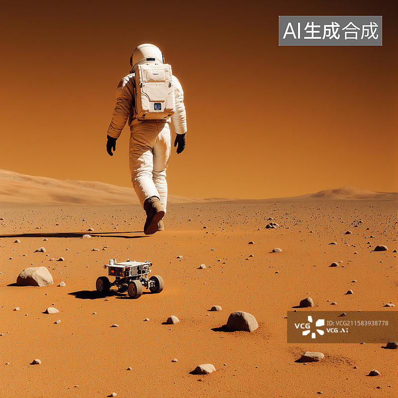 【AI数字艺术】宇航员在火星表面行走图片素材