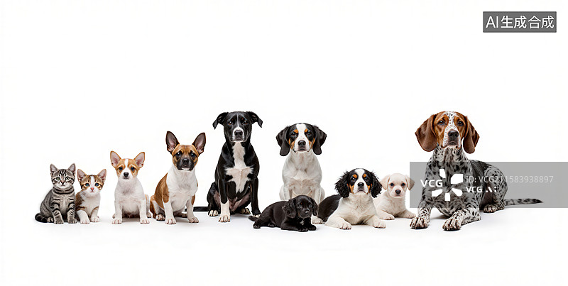 【AI数字艺术】猫咪与狗狗的温馨合影图片素材