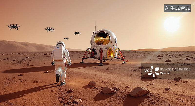 【AI数字艺术】宇航员在火星表面探索图片素材