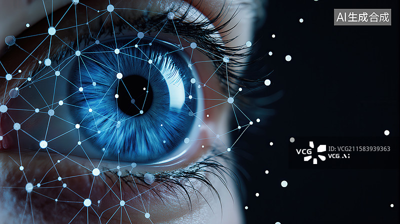 【AI数字艺术】科技网络覆盖的蓝色眼睛图片素材
