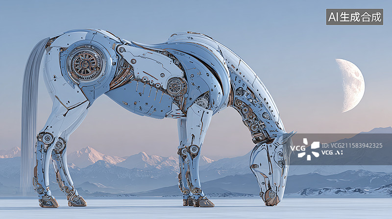 【AI数字艺术】科技感机械马，机器马，科幻图片素材