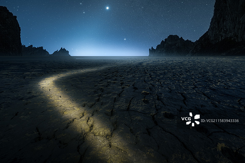 星空下的大柴旦翡翠湖的盐湖纹理，星空背景，盐湖纹理，夜晚，生态环境图片素材