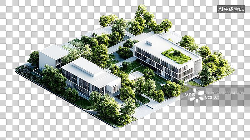 【AI数字艺术】现代建筑房屋与绿植图片素材