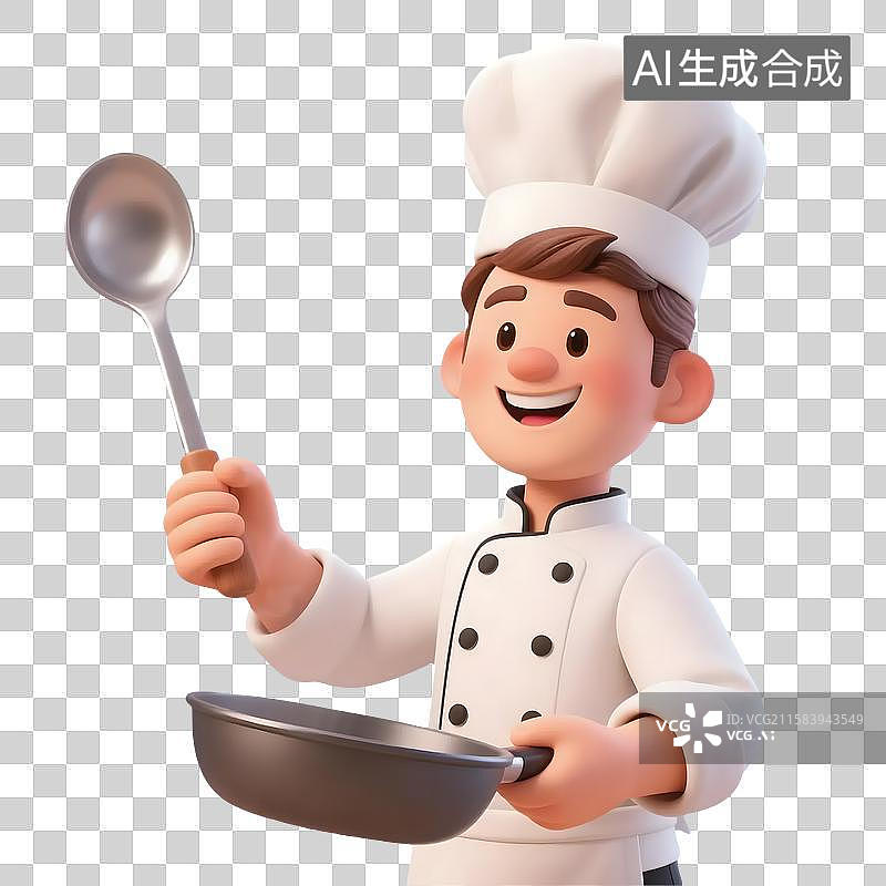 【AI数字艺术】烹饪的厨师，拿着大勺和炒锅图片素材