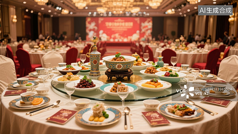 【AI数字艺术】中式宴会餐桌图片素材